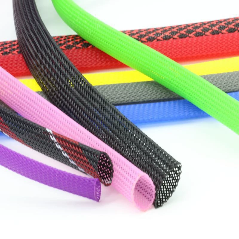 Трубка-сетка из ПЭТ, черная, витая, типа «змеиная кожа», для электрических одеял, с нагревательным проводом, телескопическая оплетка