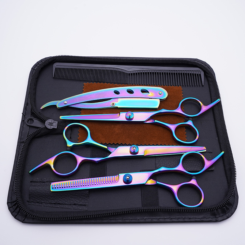 Tijeras de peluquero profesionales de acero inoxidable con raspador, tijeras de dientes y tijeras planas para belleza, herramienta de corte