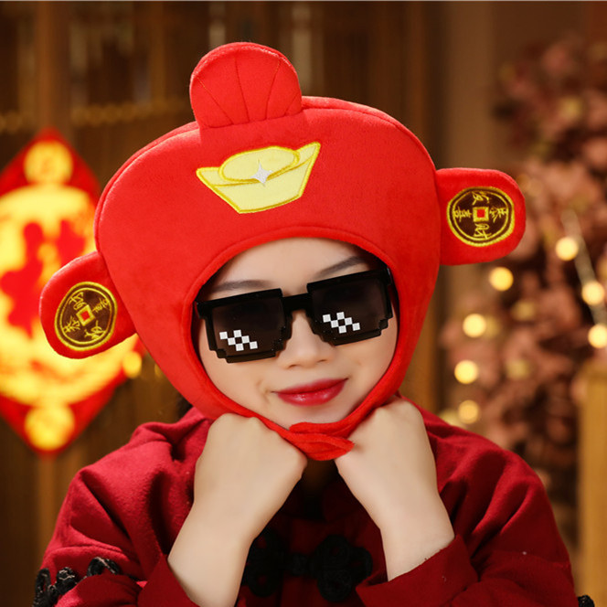 New Year Mascot God of Wealth Headband Hat Lucky Plush Headband Photo Props Cartoon Headband