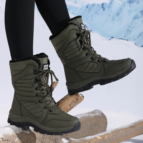 Women's Plus Size Winter Cotton Shoes, Thick Long Fur Lined Warm Snow Boots with High Top