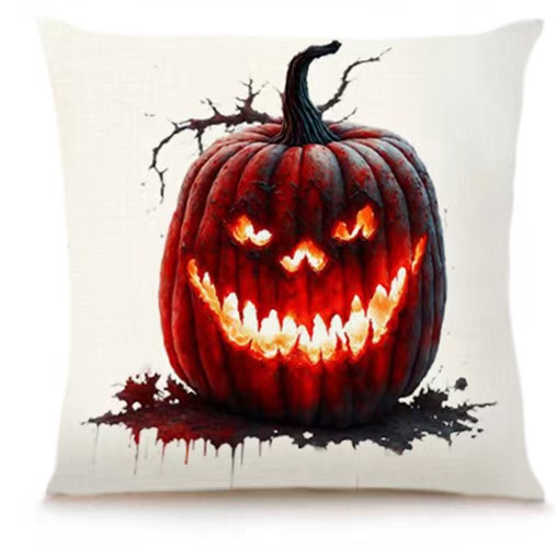 Transfronterizo Amazon Halloween impresión lino almohada cubierta bruja calabaza decoración doméstica almohada cubierta