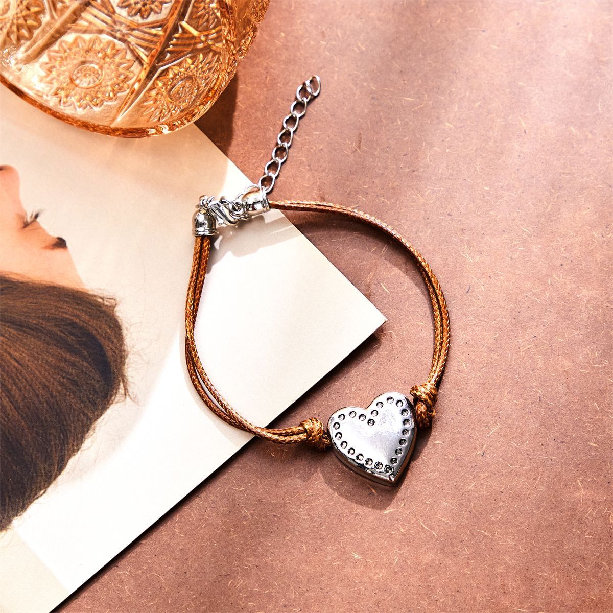 Heart Shape Pattern Unisex Gender Retro Bohemian Heart Shape Leather Rope Metal Wholesale Bracelets