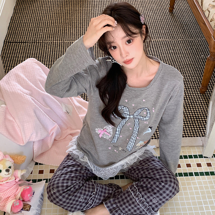 带胸垫睡衣女秋冬新款保暖长袖羊绒蚕丝宽松韩系甜美少女风家居服|undefined