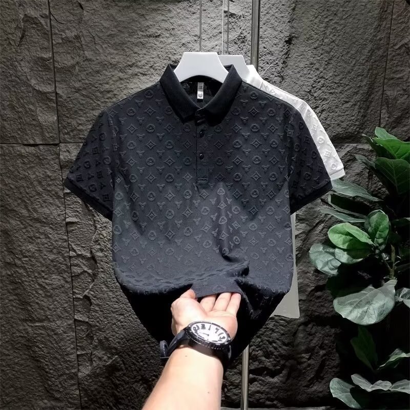 Couple Outfits Short Sleeved Slim Fit Round Neck Jacquard Polo Shirts Trendy Summer T Shirts For Men_viptrois.com
