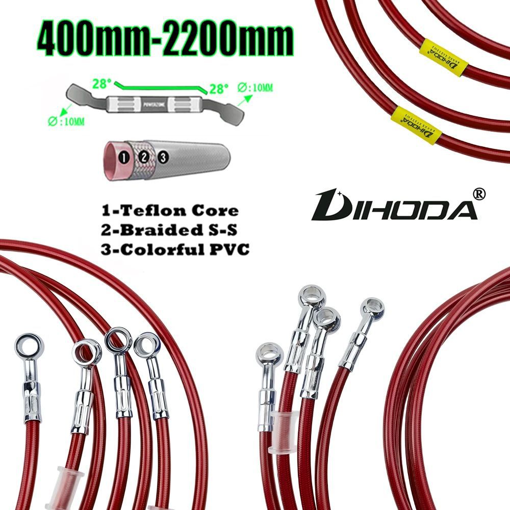 In-stock red modified brake hose M1028-28 connector stainless steel braided brake oil hose 400-2200mm