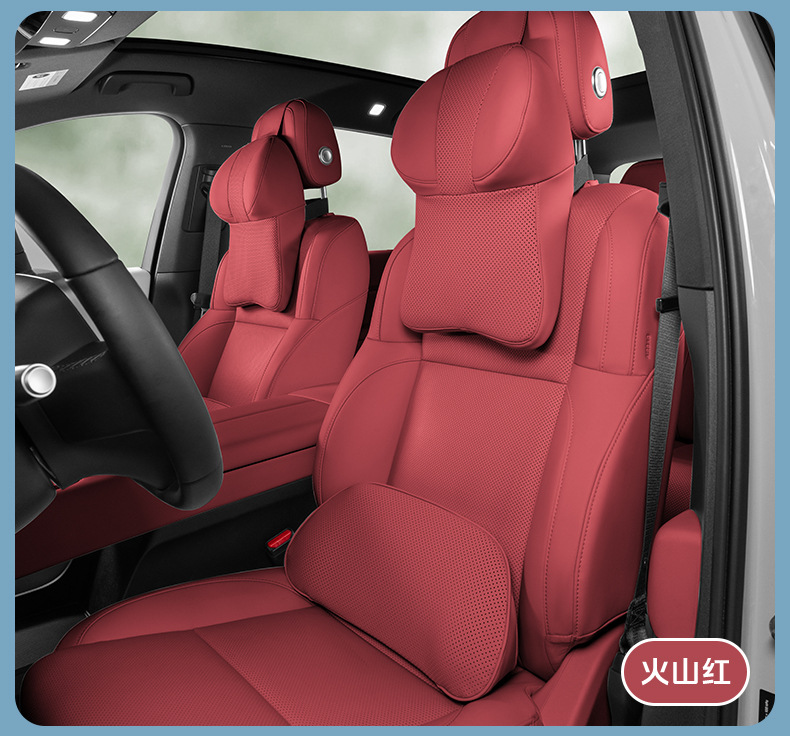 Pu Nappa Leather Car Headrest Memory Foam Breathable Rebound Car Seat Backrest Four-Season Universal Lumbar Pillow