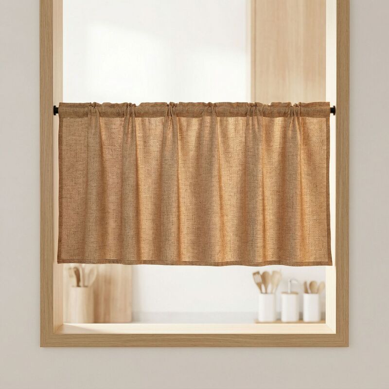 Amazon Cross-Border Exclusive Supply of Linen Yarn Short Coffee Curtains, Semi-Blackout Solid Color Kitchen Cabinet Bay Window Curtains Amazon Cross-Border Exclusive Supply of Linen Yarn Short Coffee Curtains, Semi-Blackout Solid Color Kitchen Cabinet Bay Window Curtains