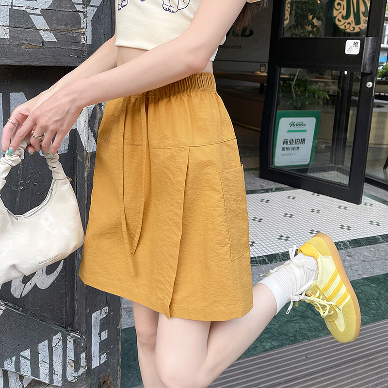 Patchwork Workwear-Style Shorts for Women, Summer 2026, Thin and Lightweight, Outdoor Mountain Style, High-Waisted, Casual, Anti-Exposure A-Line Skirt Shorts