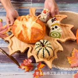 感恩节竹制托盘枫叶水果糖果盘感恩节派对火鸡熟食托盘面包早餐盘