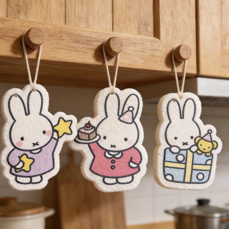 Runchu Sponge Little Red Book Hot Selling Miffy Rabbit Cartoon Compressed Wood Pulp Dishwashing Sponge Wipe Kitchen Dishwashing Sponge