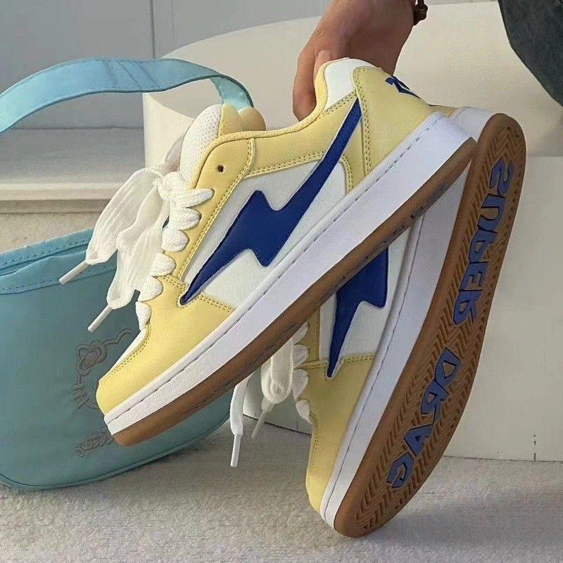 White Rainbow Design Bread Shoes Men ins Trendy 2025 Autumn New White Shoes Student Board Casual Board Shoes