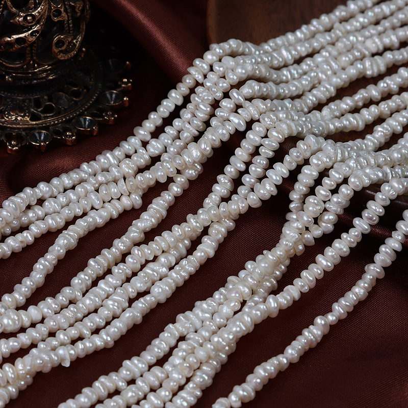 3-4mm扁片不規則天然淡水珍珠散珠diy手工穿珠飾品鎖骨鏈材料