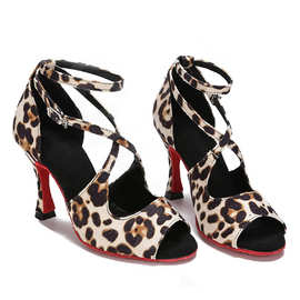 速卖通热销豹纹绒面拉丁舞鞋女成年高跟凉鞋舞蹈鞋专业室内跳舞鞋