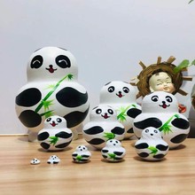 俄羅斯套娃10層小肚子熊貓風干椴木手工繪制兒童益智玩具創意擺件