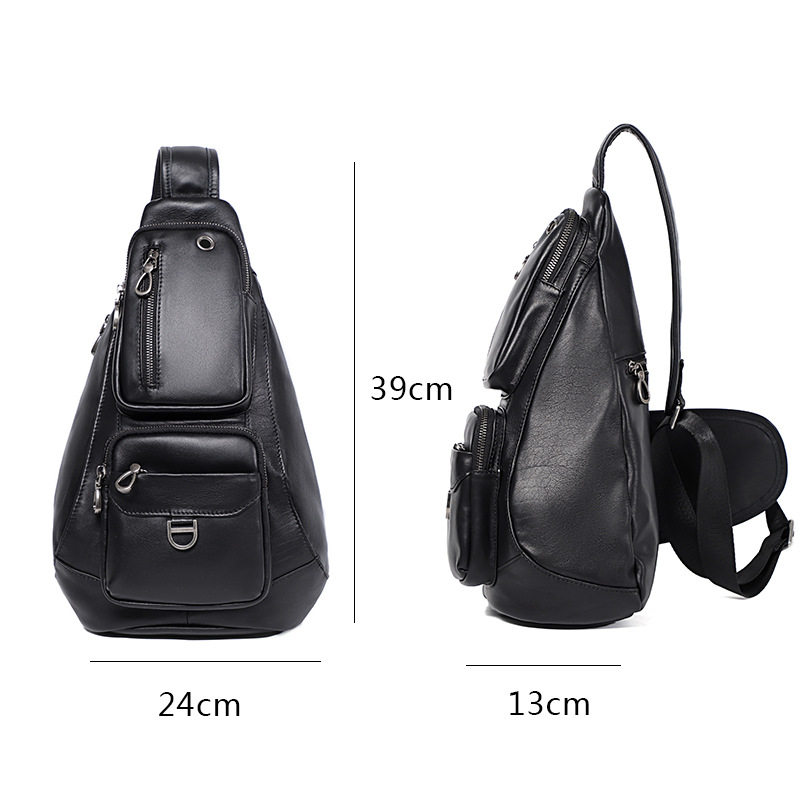 Túi đeo ngực nam da bò thật cổ điển 18×8×31 cm — Màu đen