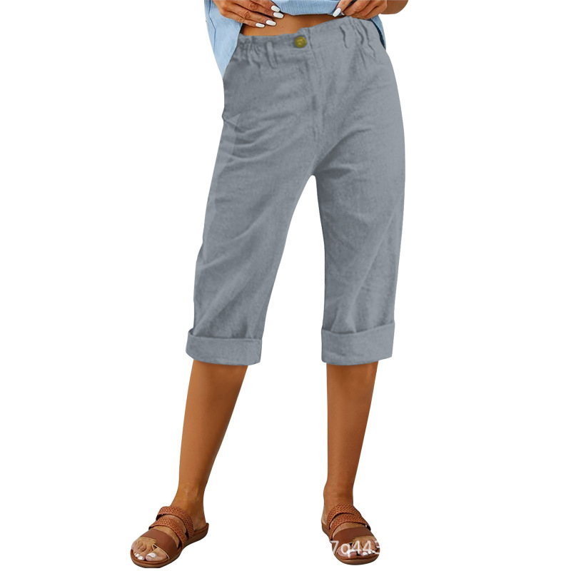 2024 European and American Women's Wish Amazon New Solid Color Cotton and Linen Fashion Loose High Waist Straight Casual Trousers Women