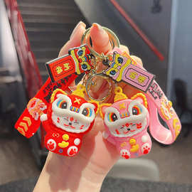 醒狮国潮招财猫钥匙扣舞狮立体公仔挂件卡通包包汽车挂饰礼品批发