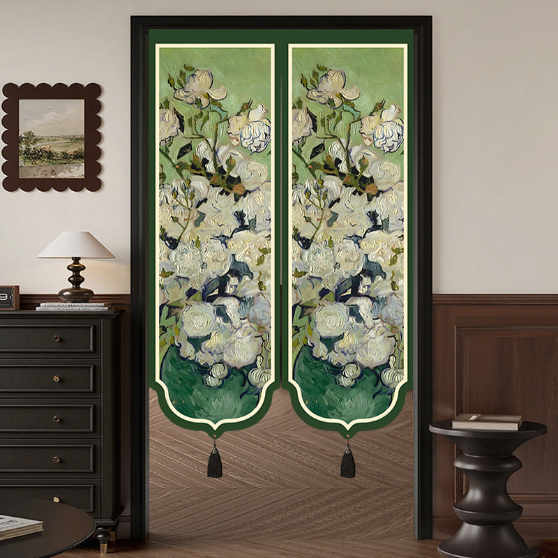 French-Style Retro High-End Home Door Curtain, No-Drill Decorative Hanging Curtain for Bedroom Entrance, Windproof and Anti-Peeping Blocking Curtain