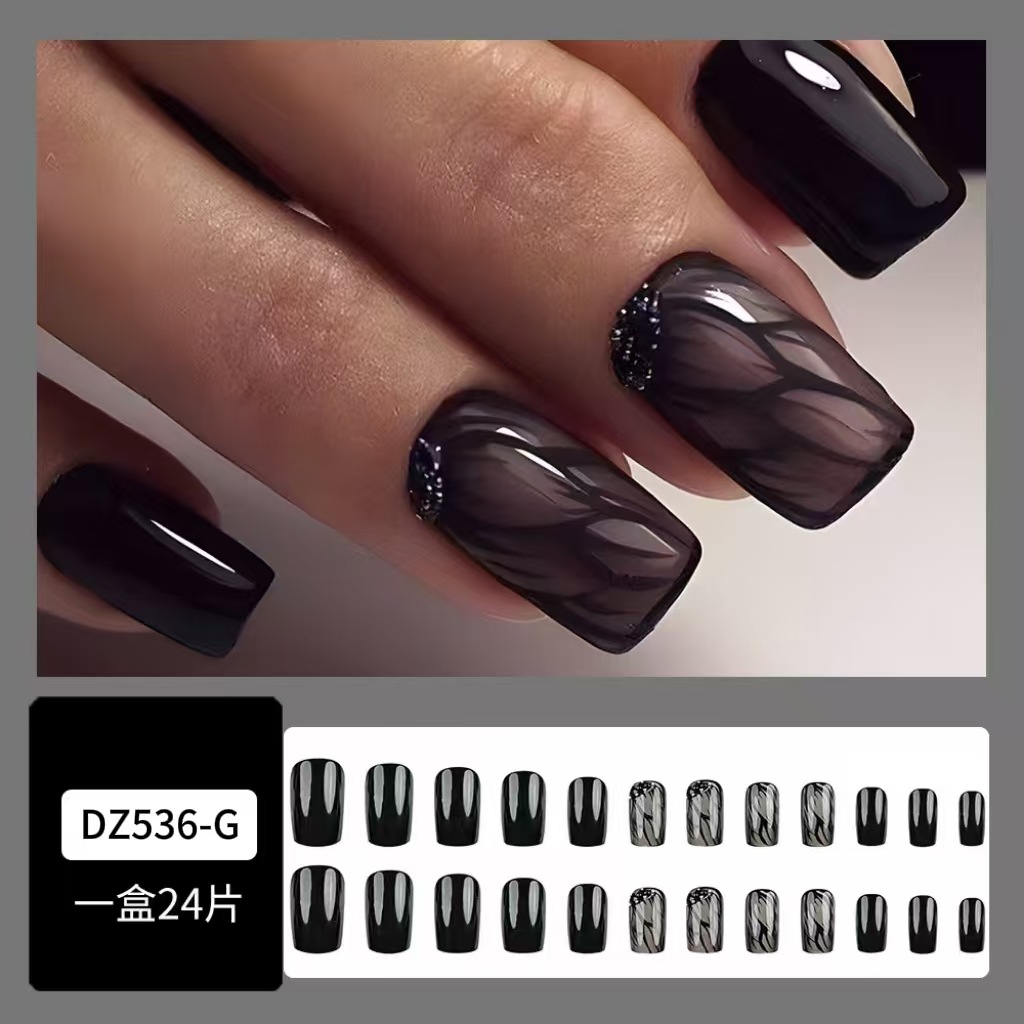 Europa y los Estados Unidos venden en caliente oscuro estilo cuadrado de uñas parches de uñas de tela de araña gradiente sensación alta chica caliente con diamantes para usar uñas
