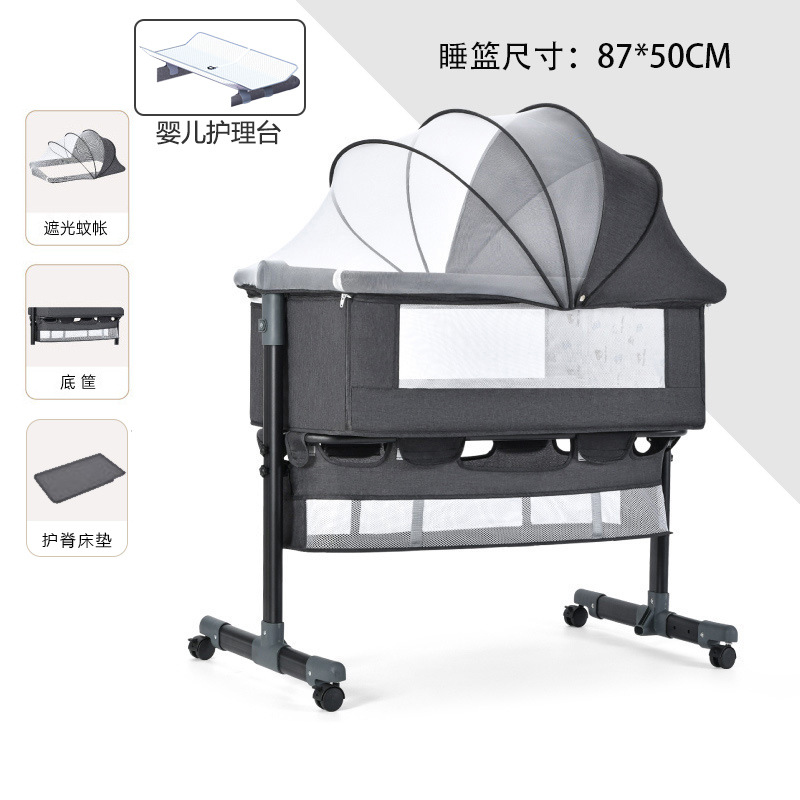 Cama cuna multifuncional para recién nacidos, extraíble con cama plegable, cama para juegos para bebés, mesa de pañales con rodillo