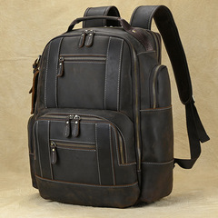 大容量本革リュックサック男性多機能アウトドア旅行狂馬皮リュックサック15インチパソコン学生カバン