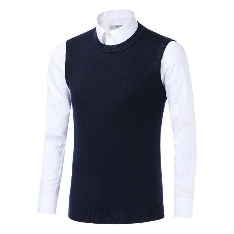 Chaleco de lana de invierno de los hombres de mediana edad y ancianos cuello redondo suéter de color sólido chaleco papá chaleco sin mangas suéter