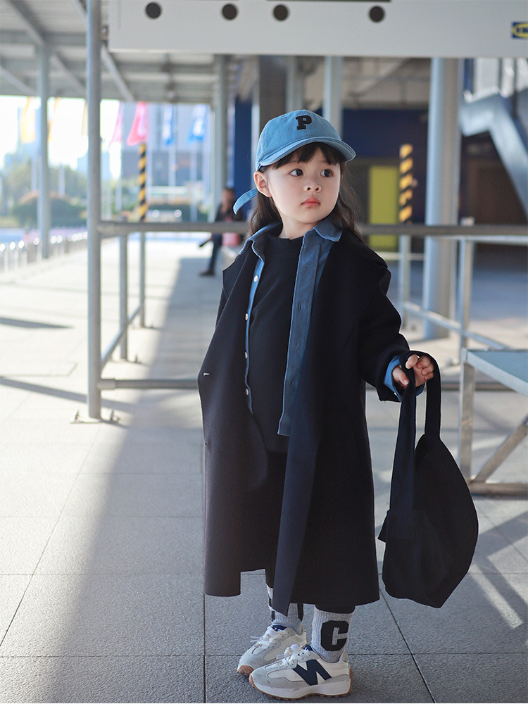 Girls' Double-sided Tweed Coat Winter Children's Trenchcoat Elegant Woolen Coat Mid-long Trendy Woolen Coat for Big Children