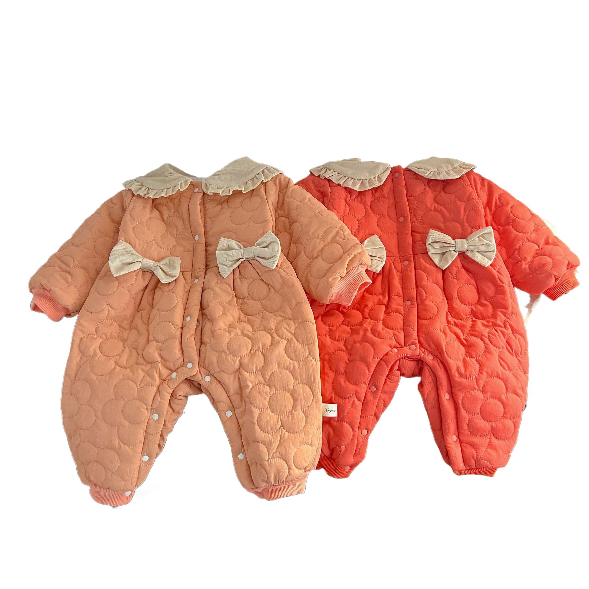 INS estilo coreano recién nacido forrado de lana acolchada engrosada solapa arco mameluco de algodón acolchado ropa infantil cálido invierno moda