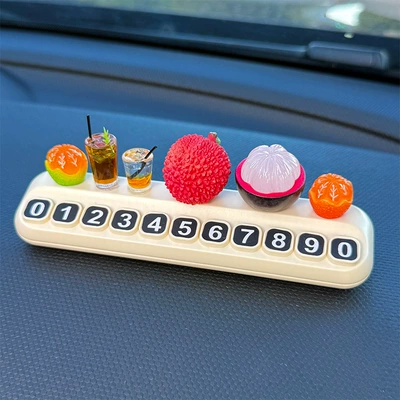 Fruit Drink Car Temporary: Nömrəli dayanma kartı - half-peeled-mangosteen-lychee-2-small-oranges-2-cups-of-drinks-stop-sign