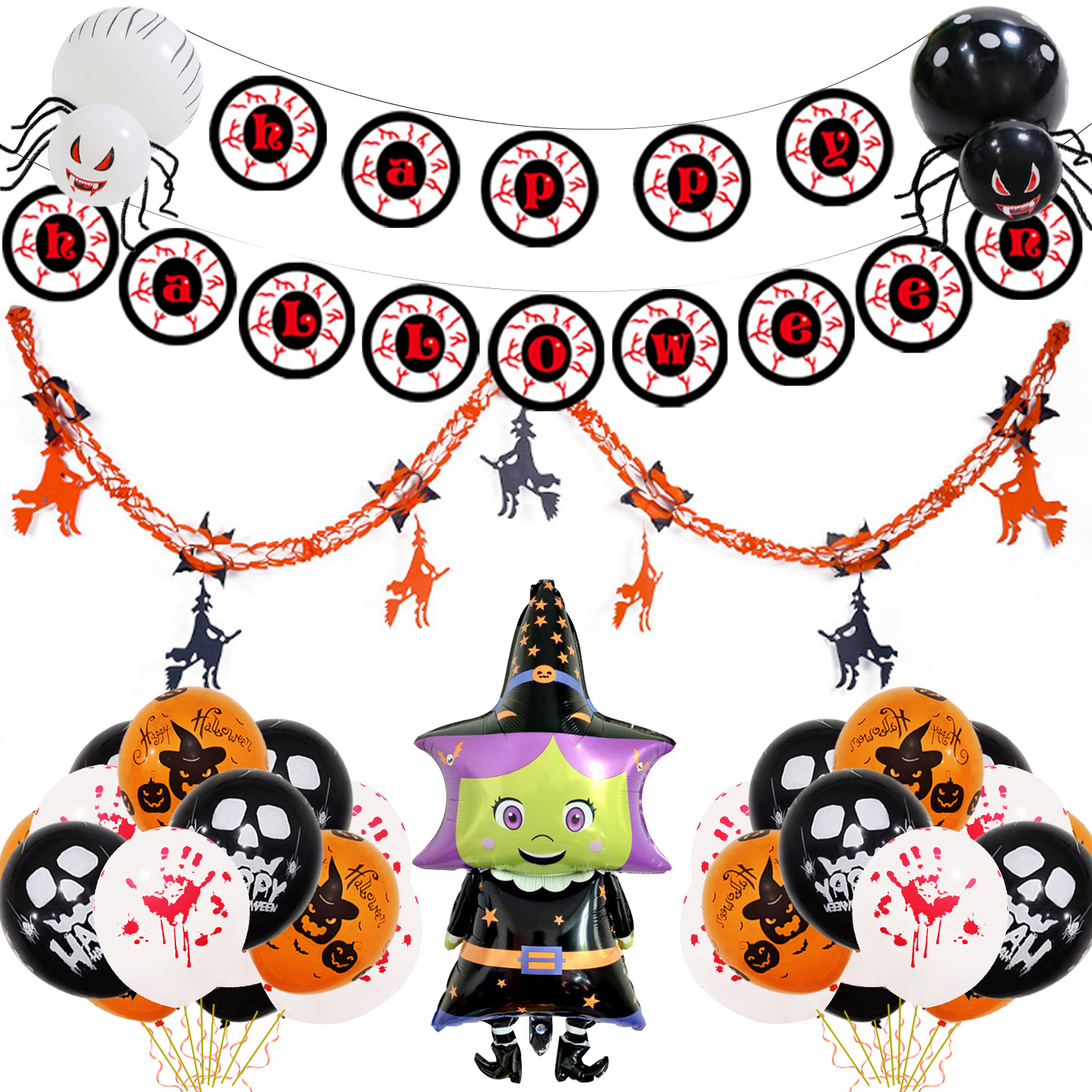 Nuevo wansheng globo de aluminio cabeza de calabaza murciélago globo de araña feliz globo de Halloween decoración del partido diseño