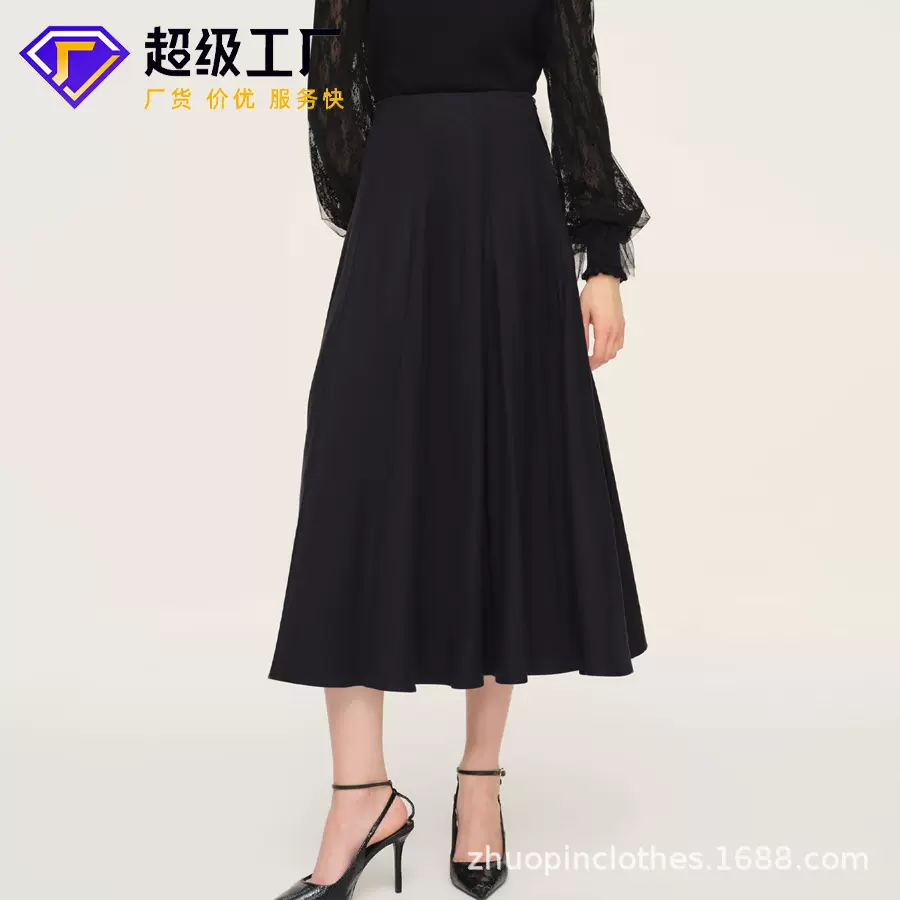 爆款法式复古斜裁半身裙 定制优雅高腰显瘦垂感高级感通勤A字长裙