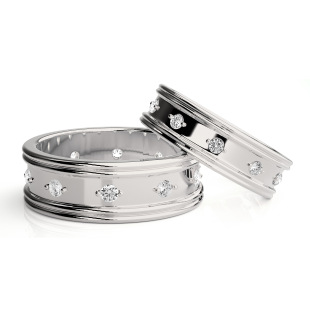 Wide Version of Cultivated Diamond Couple Rings, a Pair of Sterling Silver S925 Sterling Silver Male and Female Couple Rings, Engagement Fashion Stylish