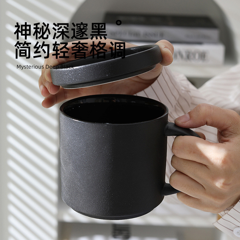 网红陶瓷磨砂马克杯高级感男生女生夏季情侣杯带盖勺咖啡杯高颜值|undefined
