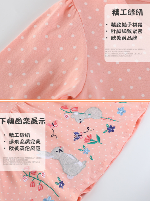ヨーロッパとアメリカンスタイルの新製品 2025 春刺繍恐竜女の子長袖ドレス子供の春と秋の子供ドレス|undefined