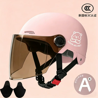 adult half helmet Motosiklet kaskı (dəbilqə) - 02-pink-brown-long-mirror-silver-bear-ear-protection
