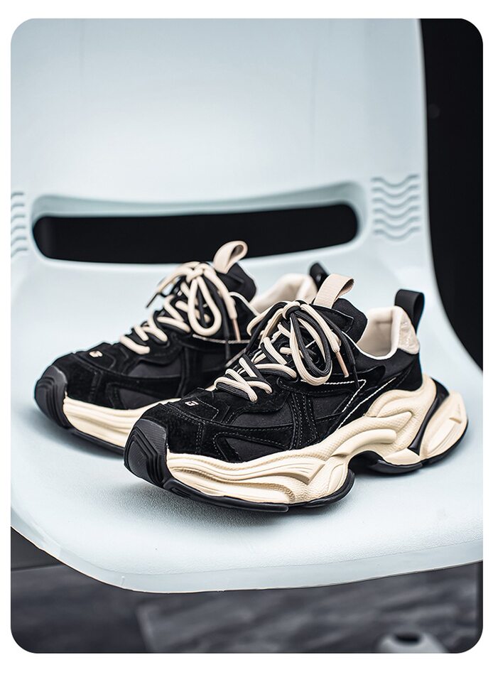 Giày sneaker nam phong cách giày bố đế lốp, da nhân tạo, gót 3–5 cm — màu vàng, màu xám đen, đen chi tiết 24