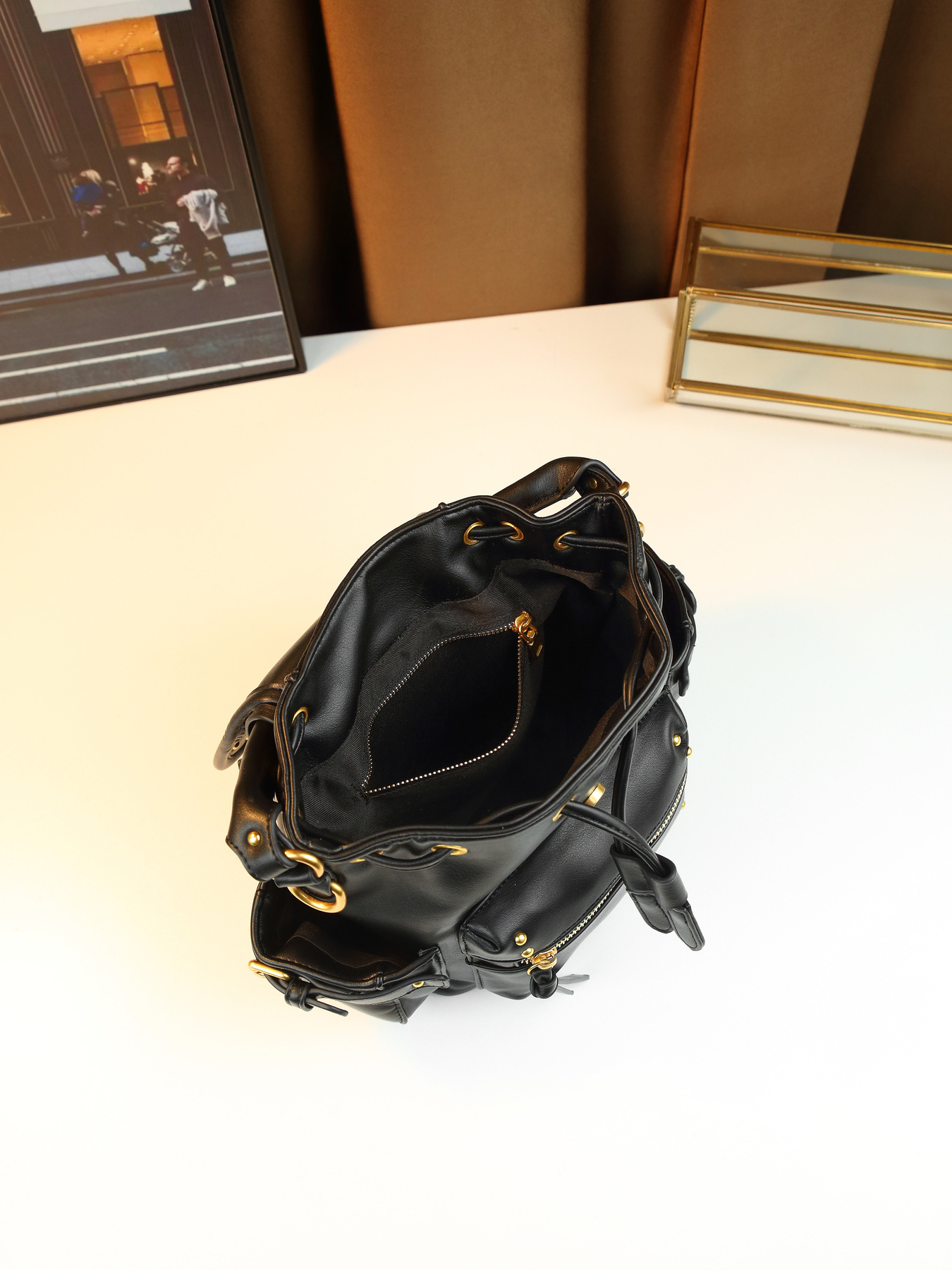 Borsa a mano retrò con lucchetto borchiato, media, multifunzionale, da donna, a tracolla, zaino da pendolare, in pelle PU con cerniera_voghion.com