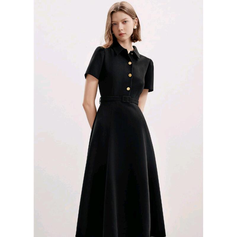 Lang Yuzi 2026 Spring New Commuter French Retro Polo Collar Waist-Cinching Slimming Dress