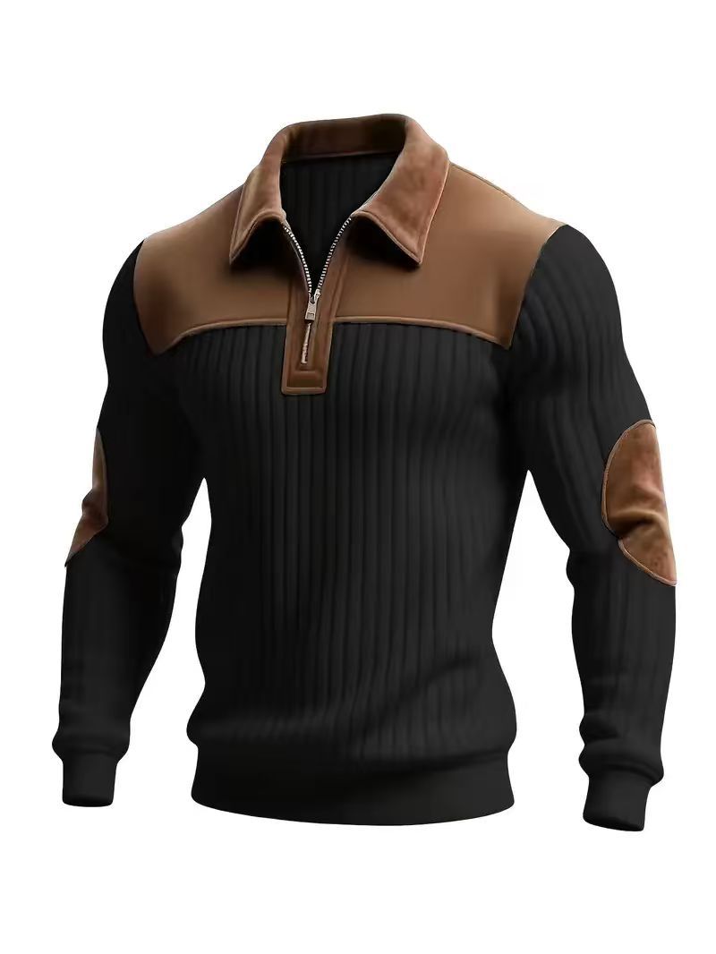 Knitted Hoodie With Collar Splicing And Embroidery For Men_voghion.com