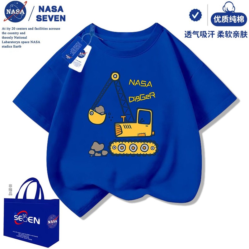 NASA ショベルボーイズ半袖ファッショナブルな夏の新しいエンジニアリング車両純綿 Tシャツ子供用ベビーハンサムトップ|undefined