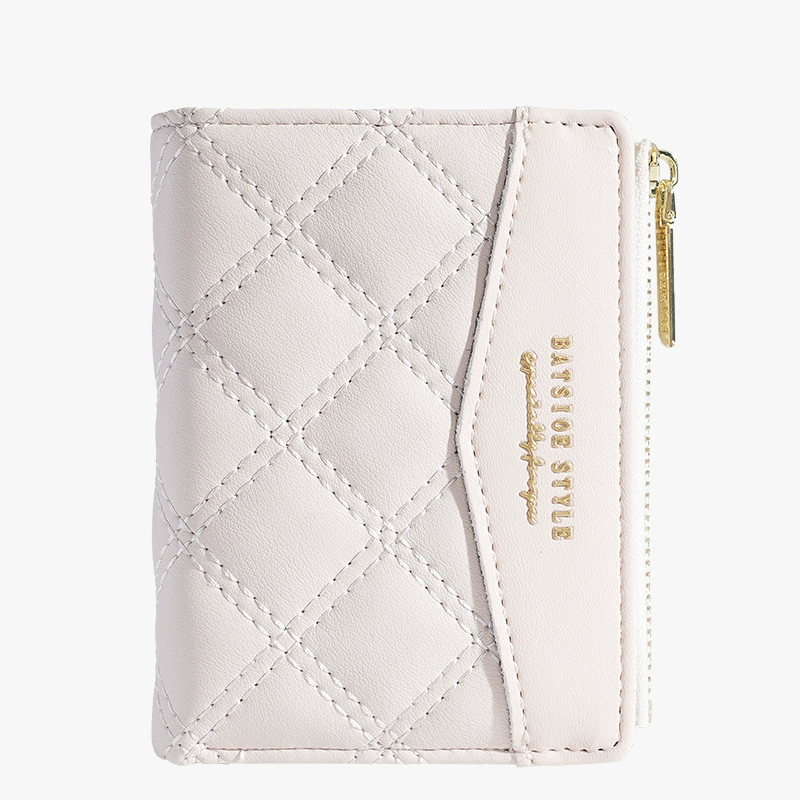 Кошелек женский короткий (BATSIOE) стеганый TPU для карт и монет — 11.5×9×2 см, стиль студента
