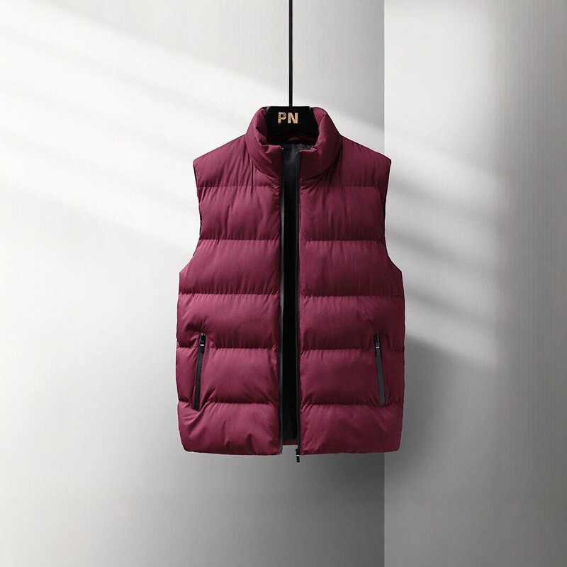 Men's stand-up collar down-filled vest, autumn/winter style, warm, sleeveless, slim-fit, casual outerwear