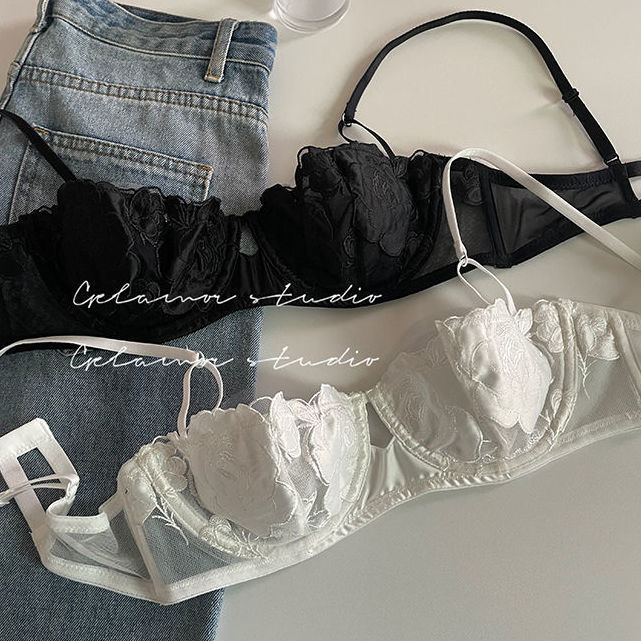 Women's Thin Lingerie Set for Large Busts, French-Style Sexy Lace, Summer Ultra-Thin Pure Desire Bra Set with Lift and Anti-Sagging Features Women's Thin Lingerie Set for Large Busts, French-Style Sexy Lace, Summer Ultra-Thin Pure Desire Bra Set with Lift and Anti-Sagging Features