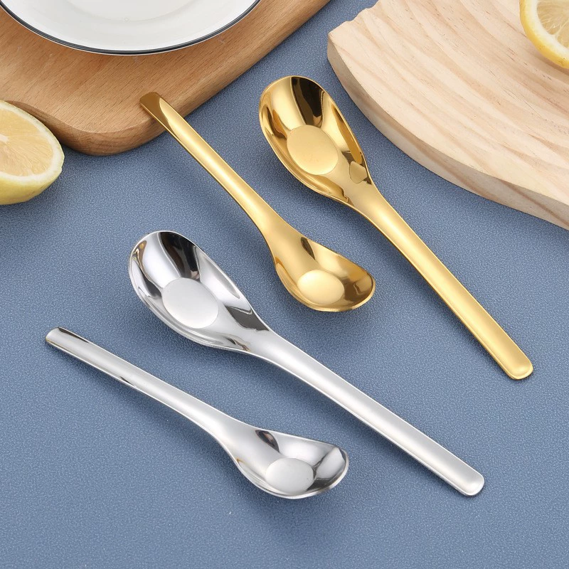 Креативная ложка для слитков из утолщенной нержавеющей стали в китайском стиле, бытовая детская ложка с плоским дном для еды, питья супа и кормления, углубленная ложка для супа.