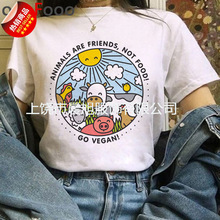 供应外贸女士纯素 t 恤 grunge 街头服饰 原宿 印花圆领短袖