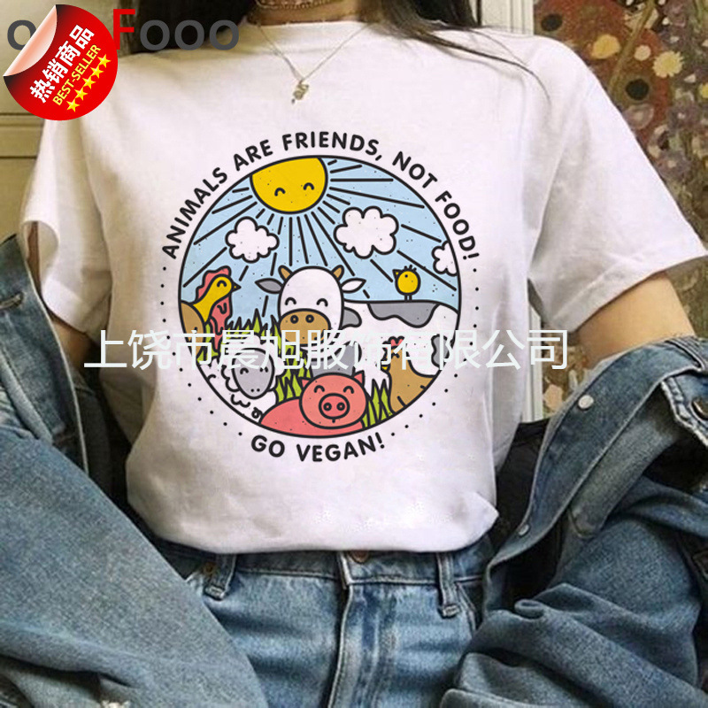 供应外贸女士纯素 t 恤 grunge 街头服饰 原宿 印花圆领短袖