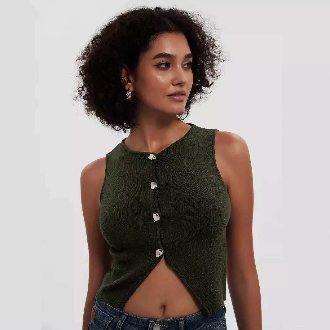 Трансграничная женская одежда оптом европейский и американский стиль трикотажный жилет однобортный