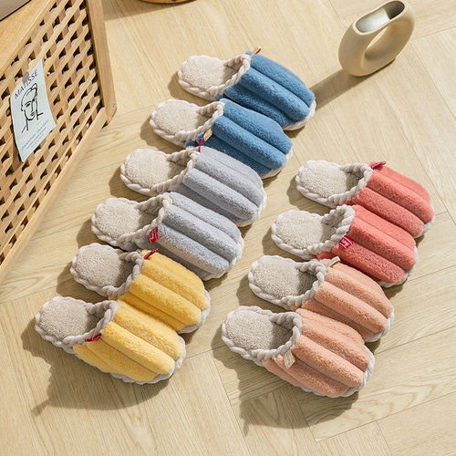 Cotton slippers for women in autumn and winter for home use, indoor, non-slip thick soles for couples, warm confinement, winter plush men's slippers