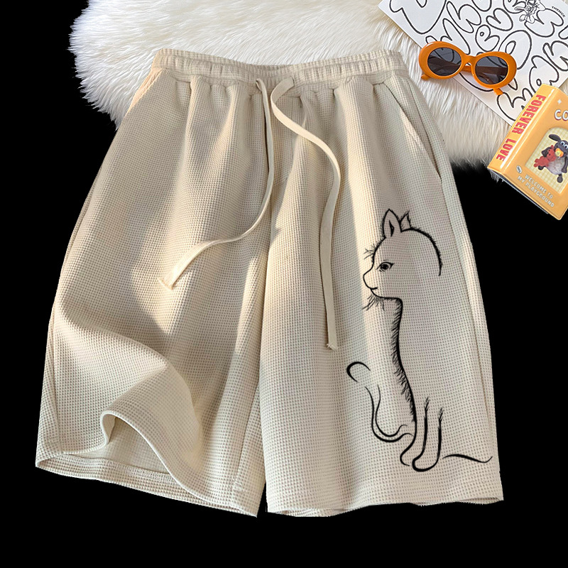 Venta directa de fábrica pantalones cortos waffle verano de los hombres INS de moda Pantalones casuales sueltos pantalones cortos deportivos rectos