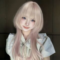 假发女粉色水母头高层次狼尾挑染渐变甜美lolita网红日常全头套